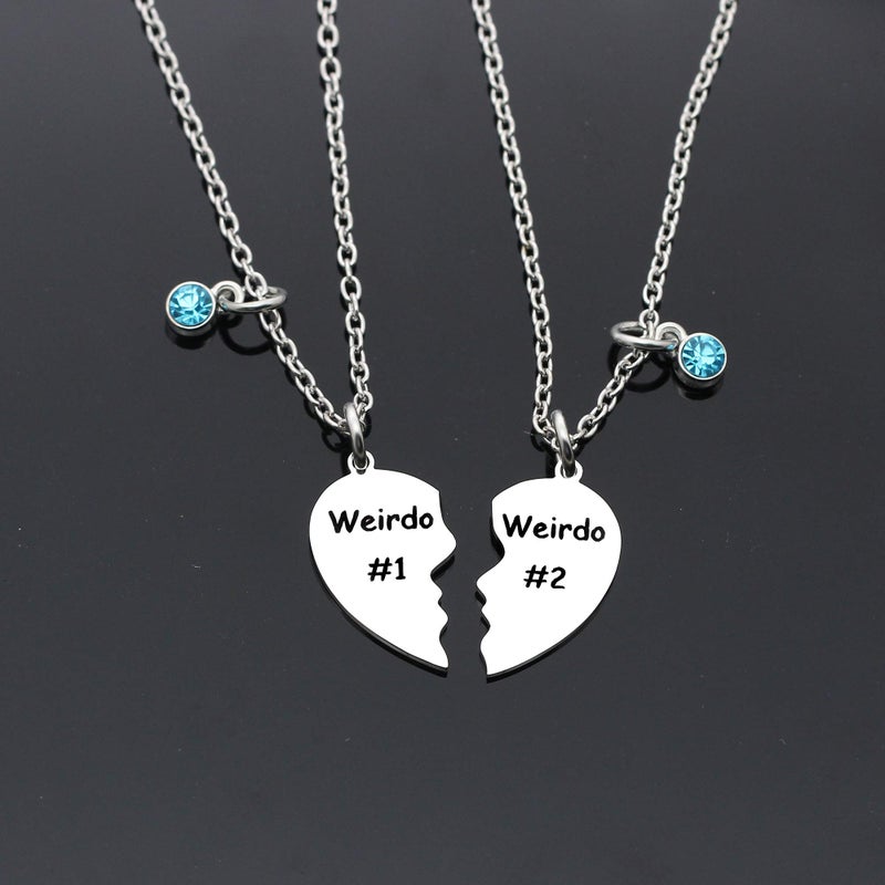 Maxforever Friendship Gifts, Weirdo 1 Weirdo 2psc Set Split Heart Pendant Necklaces BFF Gift for Best Friend (Blue Crystal) - Image 3